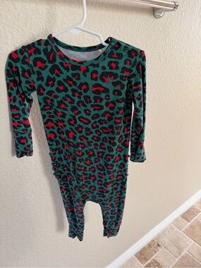 Posh Peanut Green and Red Leopard Print Footed One-Piece